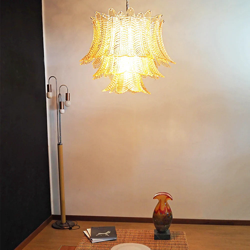 Murano Amber Ferns Glass Chandelier detail view