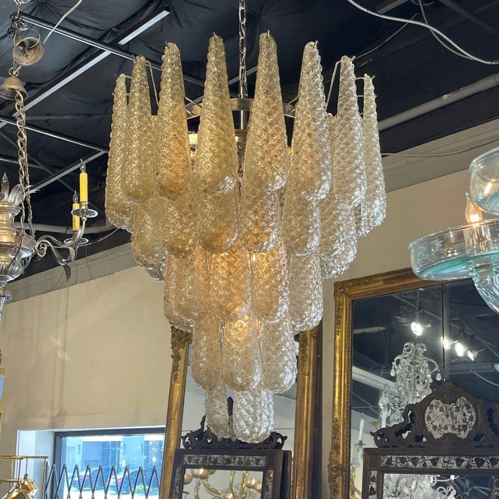 Vintage Amber Murano Glass Petals Drop Chandelier product image