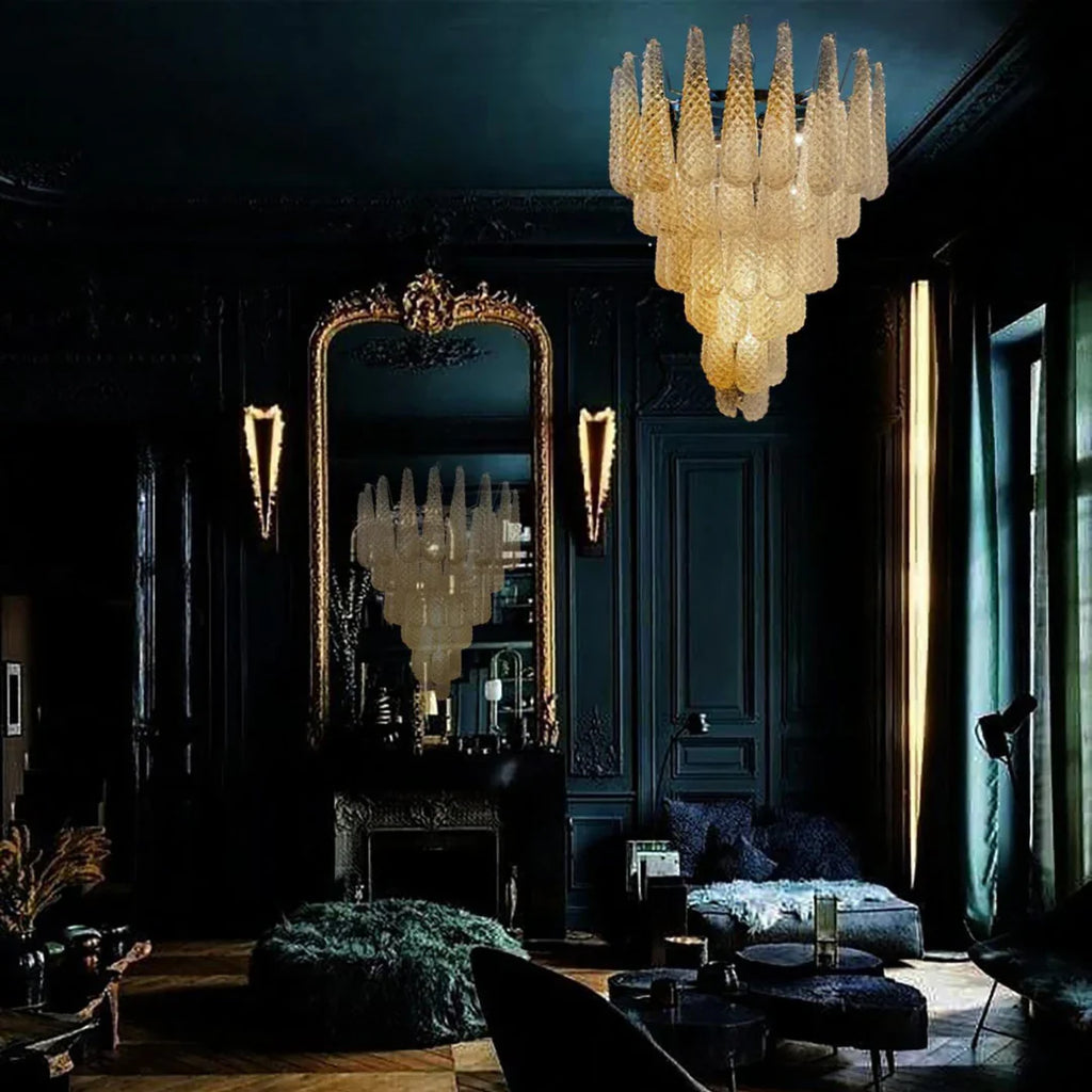 Vintage Amber Murano Glass Petals Drop Chandelier product image