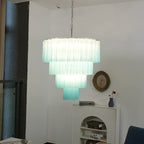 Murano Blue Glass Tubes Chandelier material and finish detail
