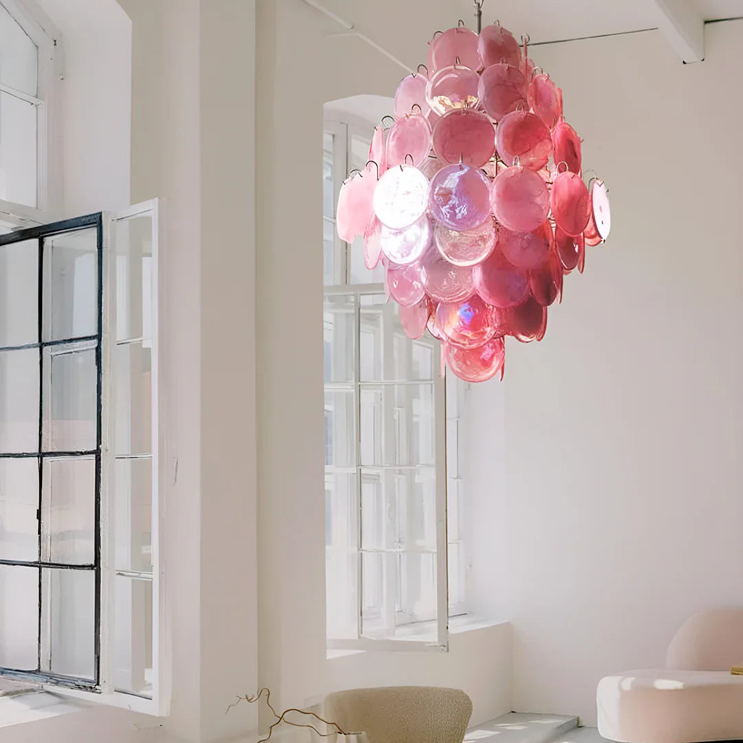Huge Vintage Murano Pink Disks Chandelier product image