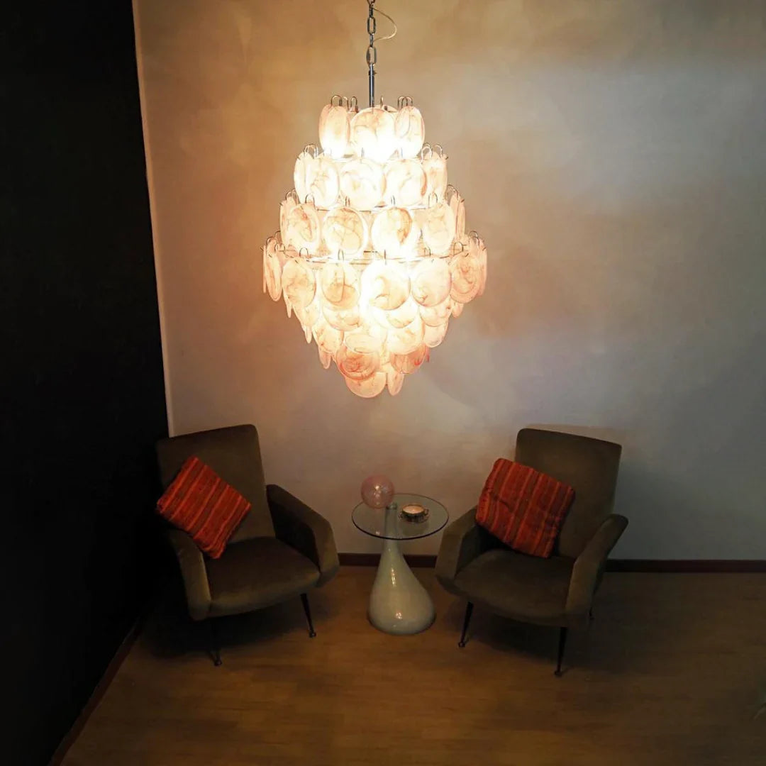 Huge Vintage Murano Pink Disks Chandelier material and finish detail