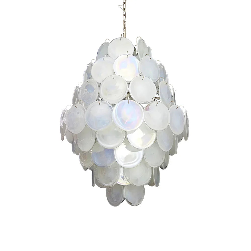 Huge Vintage Murano White Disks Chandelier by Bling Lighting Studio