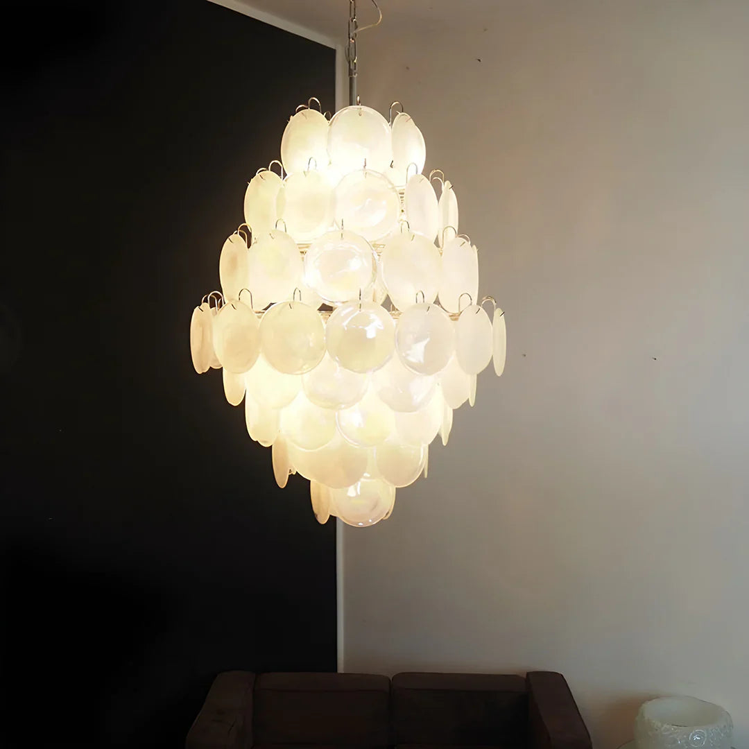 Huge Vintage Murano White Disks Chandelier product image