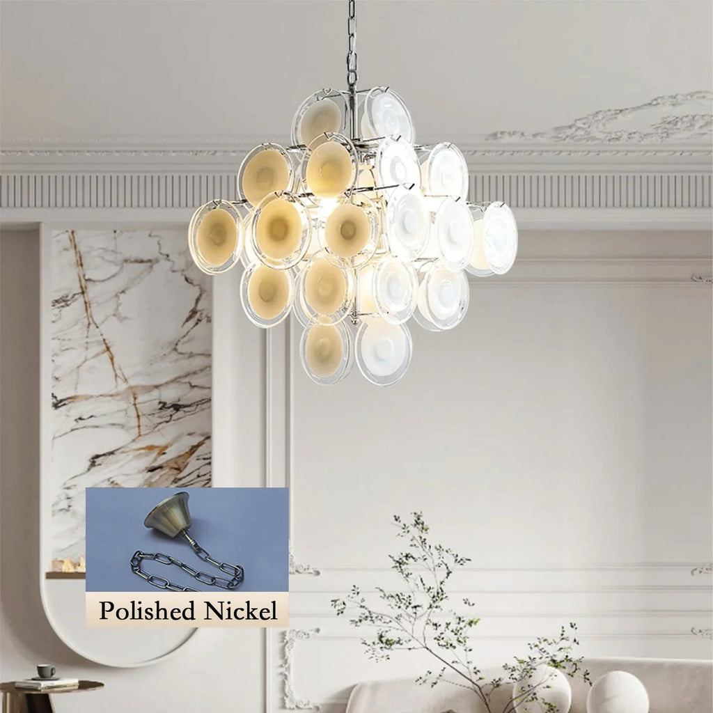 Murano Disc White Clear Glass Chandelier product image