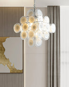 Murano Disc White Clear Glass Chandelier material and finish detail