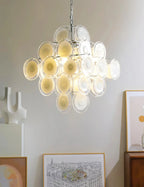 Murano Disc White Clear Glass Chandelier product image