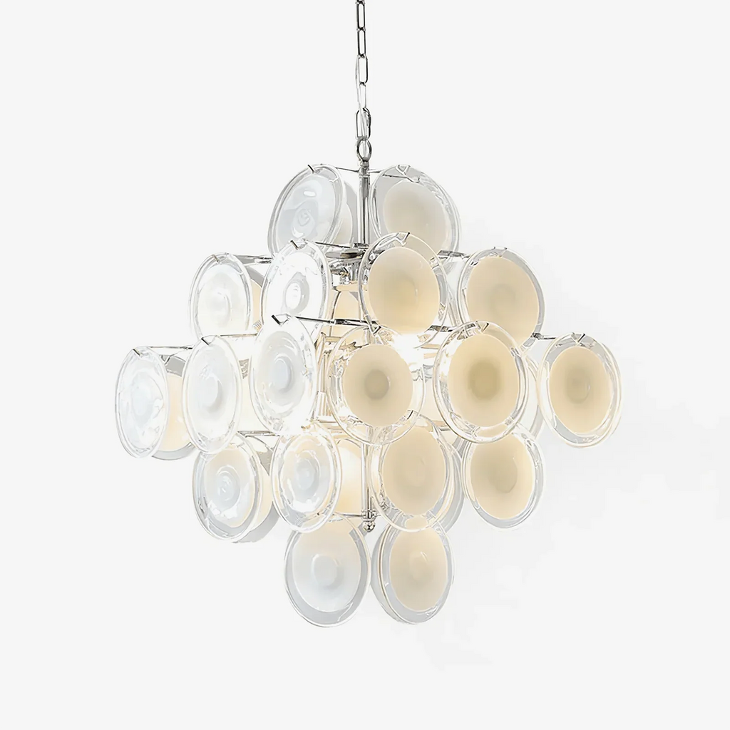 Murano Disc White Clear Glass Chandelier product image