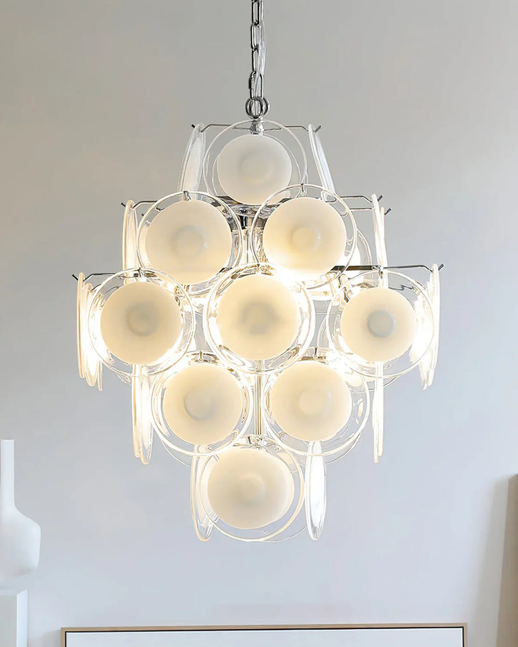 Murano Disc White Clear Glass Chandelier product image