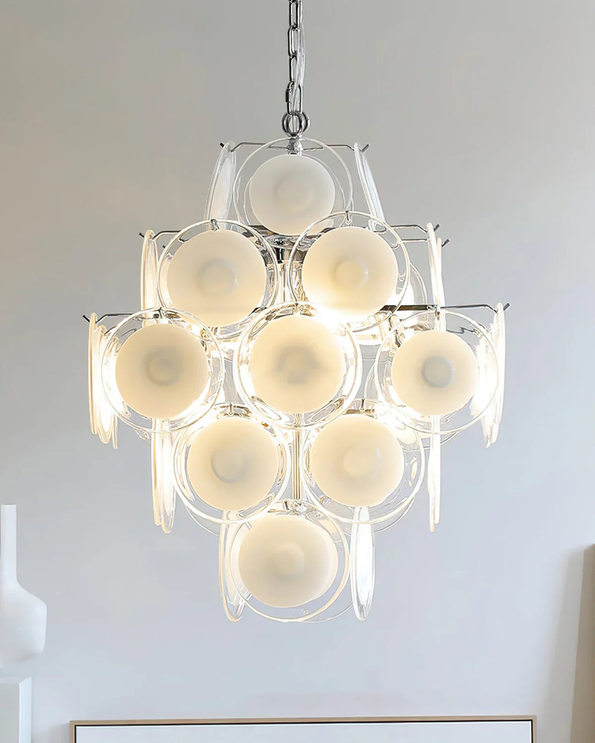 Murano Disc White Clear Glass Chandelier product image