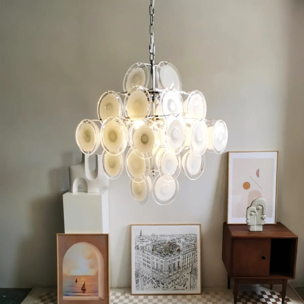 Murano Disc White Clear Glass Chandelier additional product view