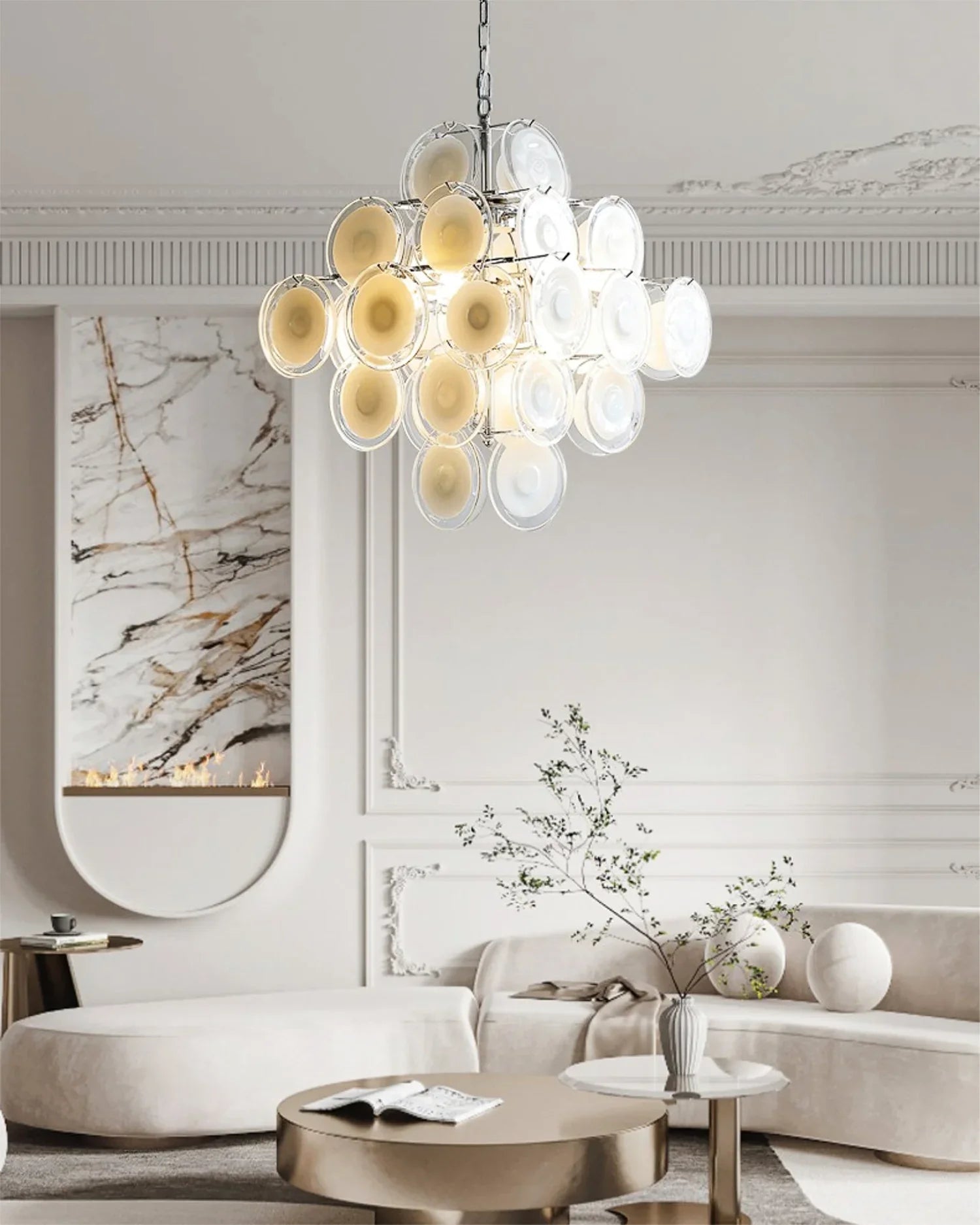 Murano Disc White Clear Glass Chandelier product image