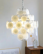Murano Disc White Clear Glass Chandelier product image