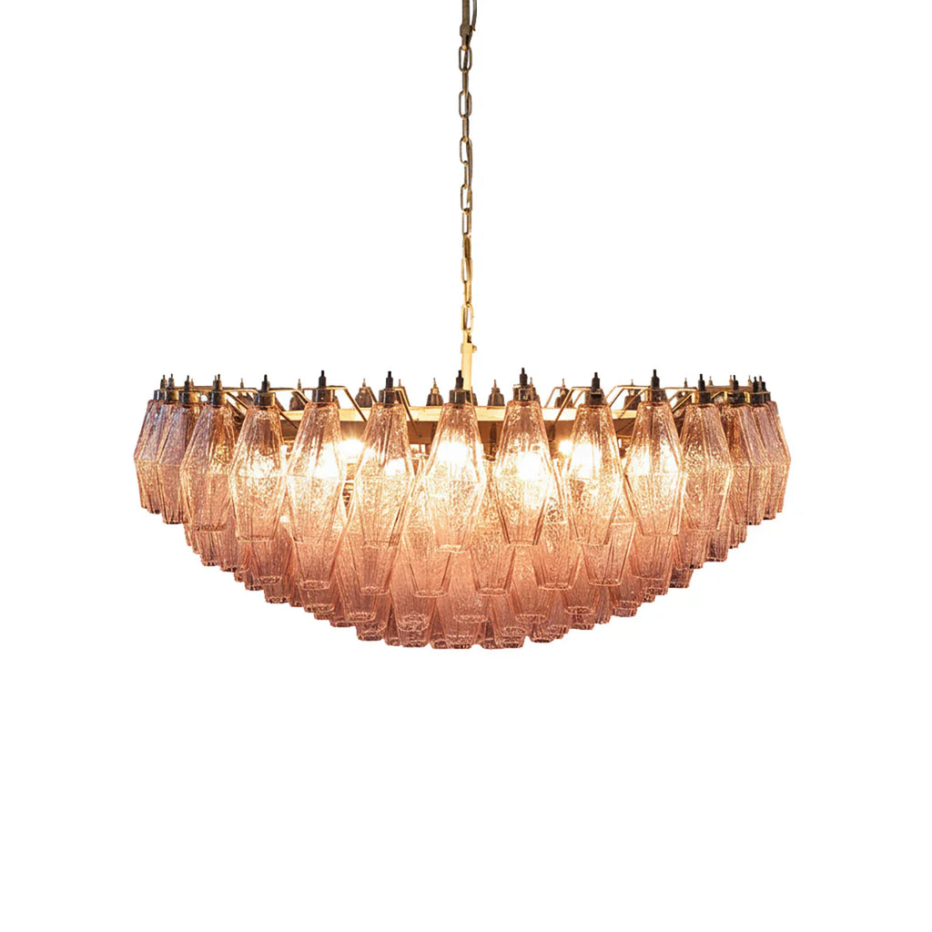 Pink Murano Poliedri Rhombus Faceted Glass Chandelier by Bling Lighting Studio
