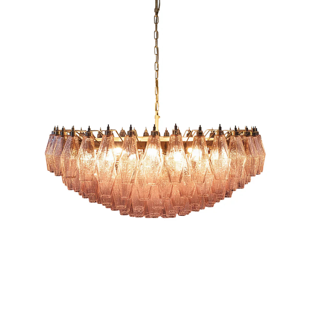 Pink Murano Poliedri Rhombus Faceted Glass Chandelier by Bling Lighting Studio
