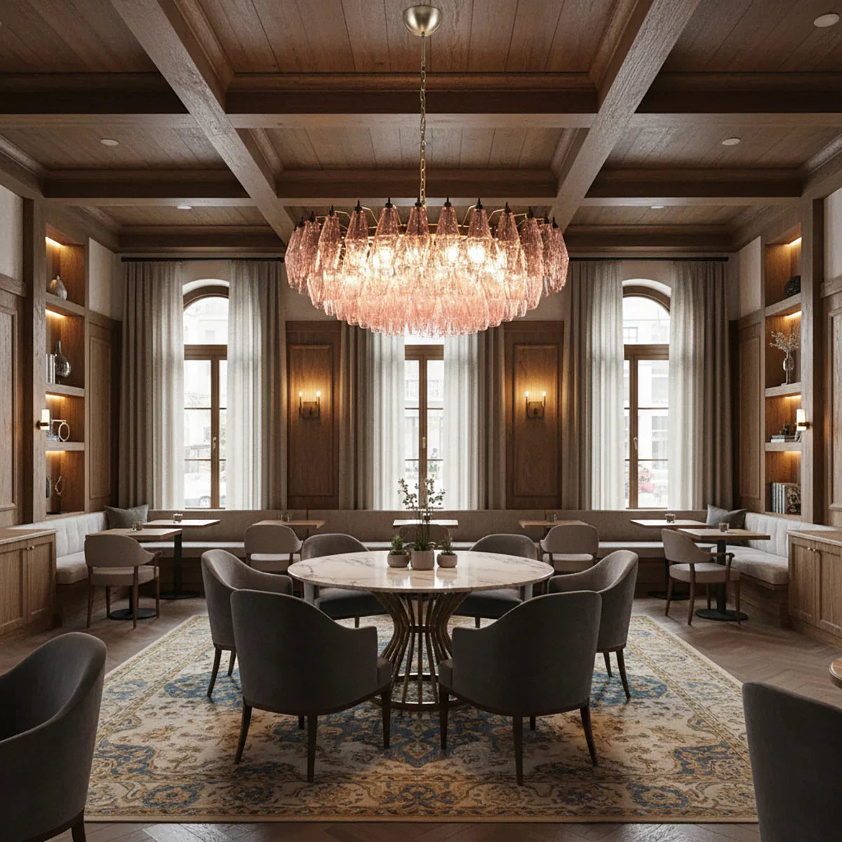 Pink Murano Poliedri Rhombus Faceted Glass Chandelier product image