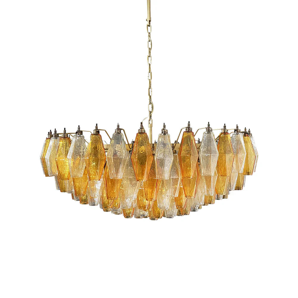Murano Poliedri Faceted Transparent Amber Glass Chandelier by Bling Lighting Studio