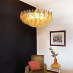 Murano Poliedri Faceted Transparent Amber Glass Chandelier detail view