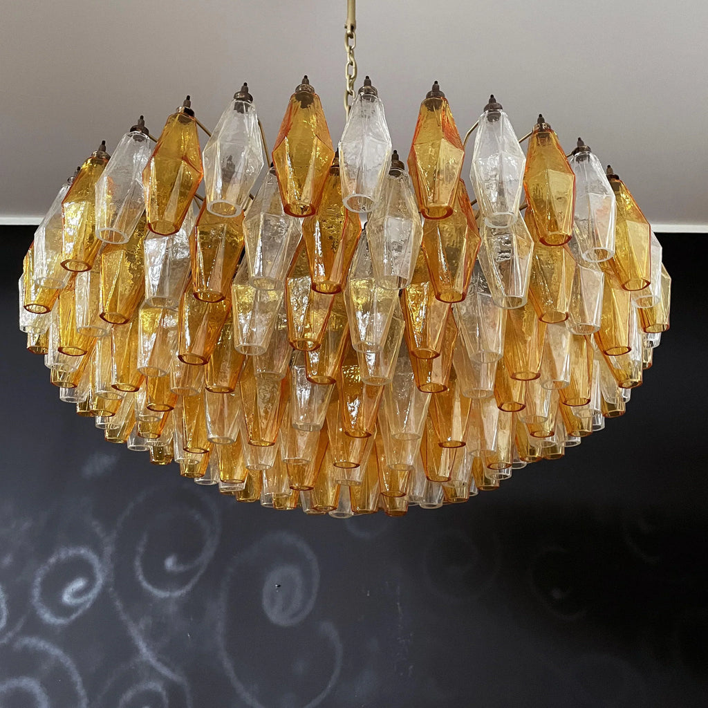 Murano Poliedri Faceted Transparent Amber Glass Chandelier product image