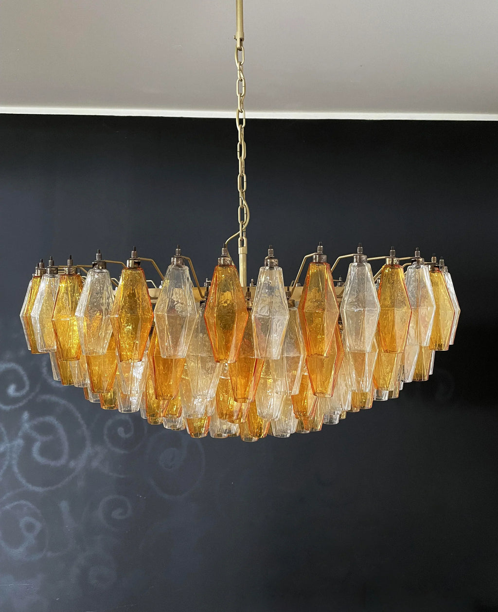 Murano Poliedri Faceted Transparent Amber Glass Chandelier product image