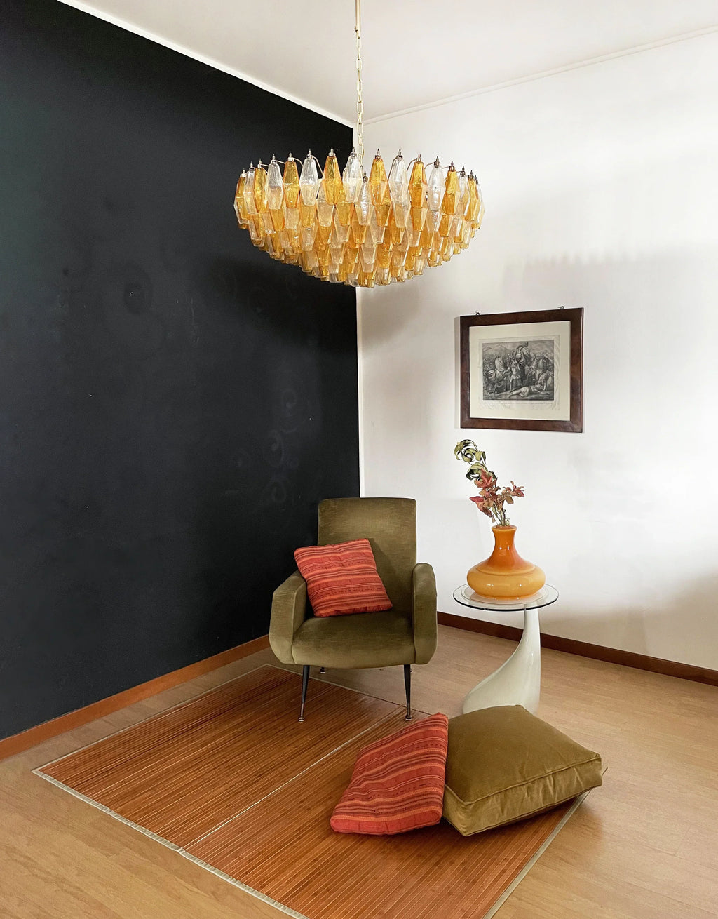 Murano Poliedri Faceted Transparent Amber Glass Chandelier product image