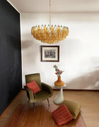 Murano Poliedri Faceted Transparent Amber Glass Chandelier material and finish detail