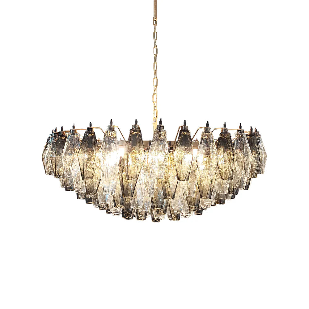 Murano Poliedri Faceted Transparent Smoked Glass Chandelier by Bling Lighting Studio