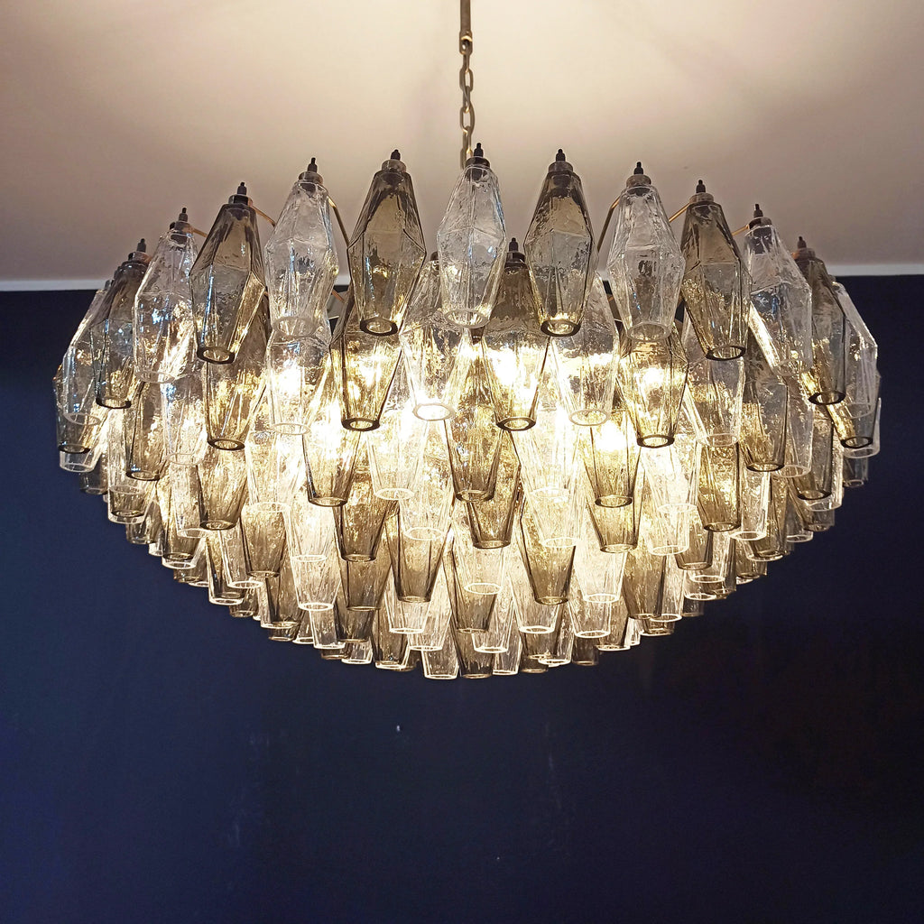 Murano Poliedri Faceted Transparent Smoked Glass Chandelier product image