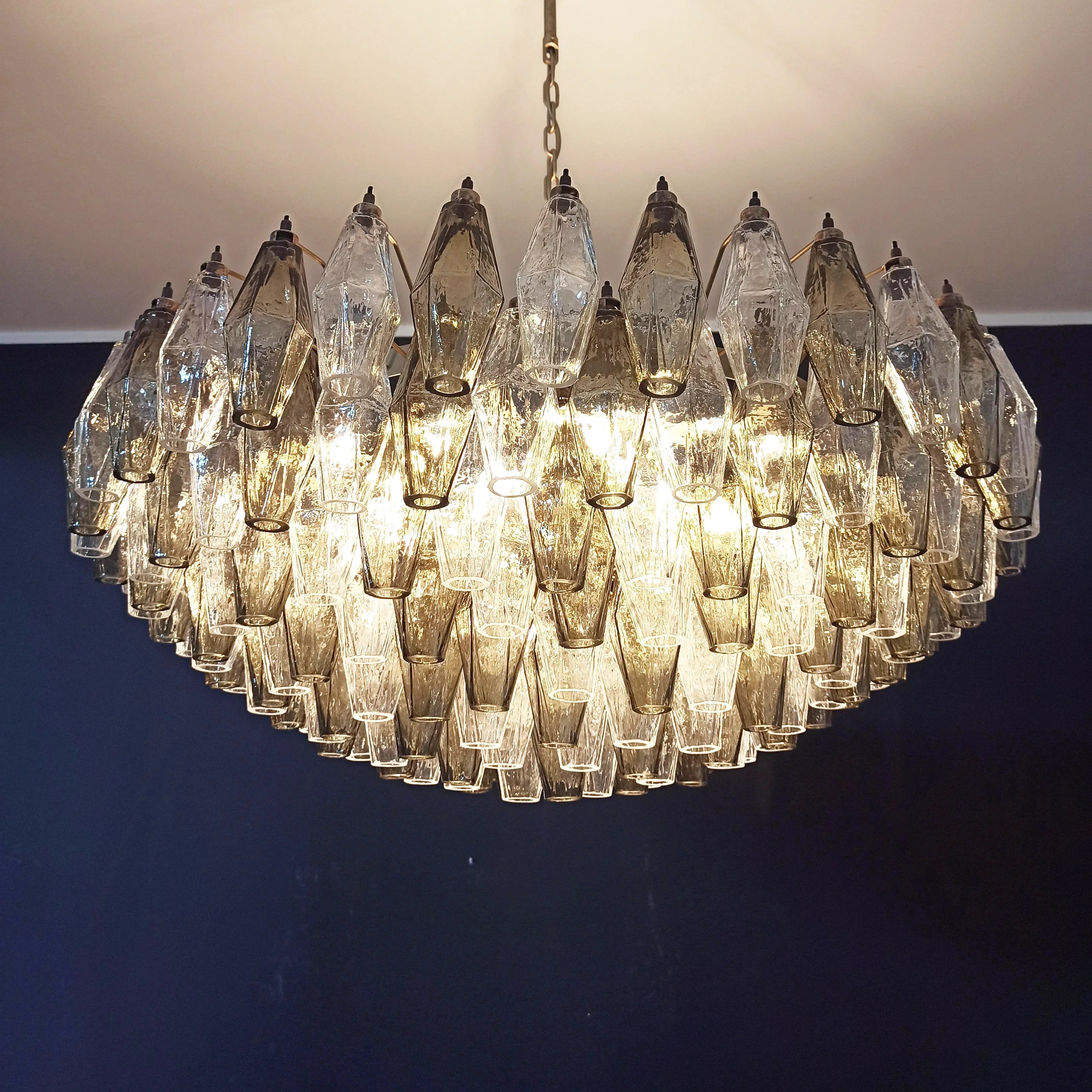 Murano Poliedri Faceted Transparent Smoked Glass Chandelier product image