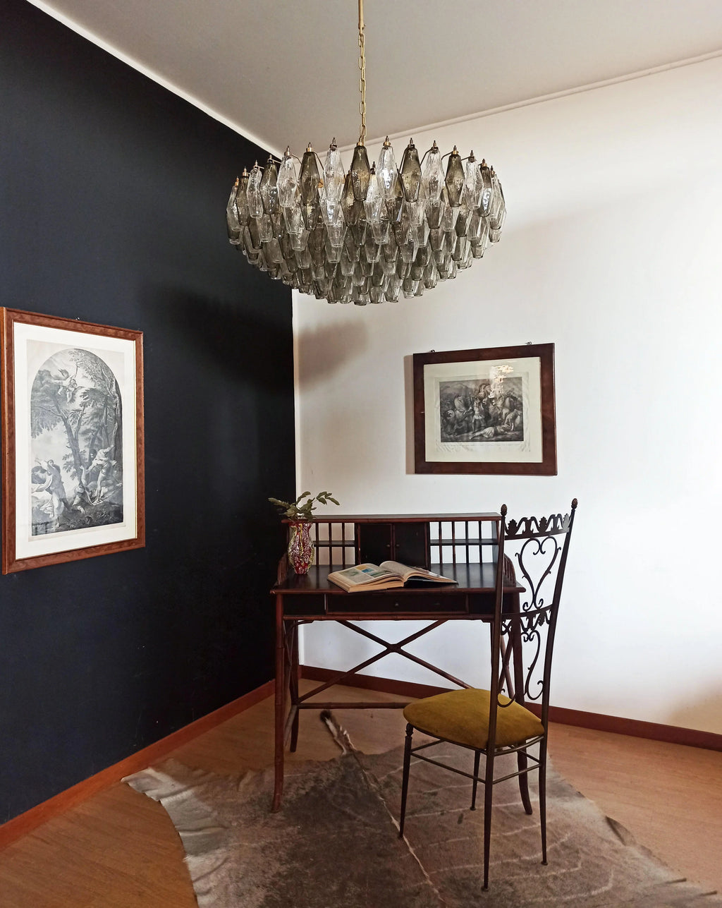 Murano Poliedri Faceted Transparent Smoked Glass Chandelier material and finish detail