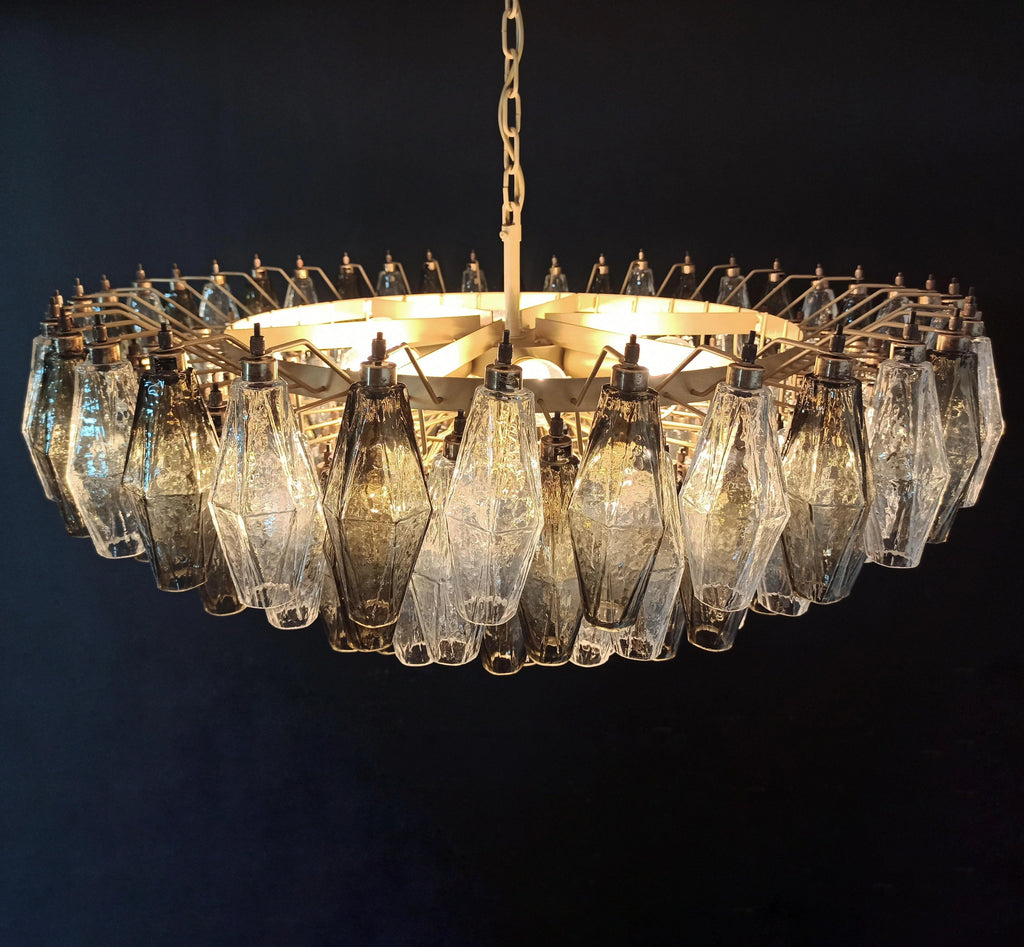 Murano Poliedri Faceted Transparent Smoked Glass Chandelier product image