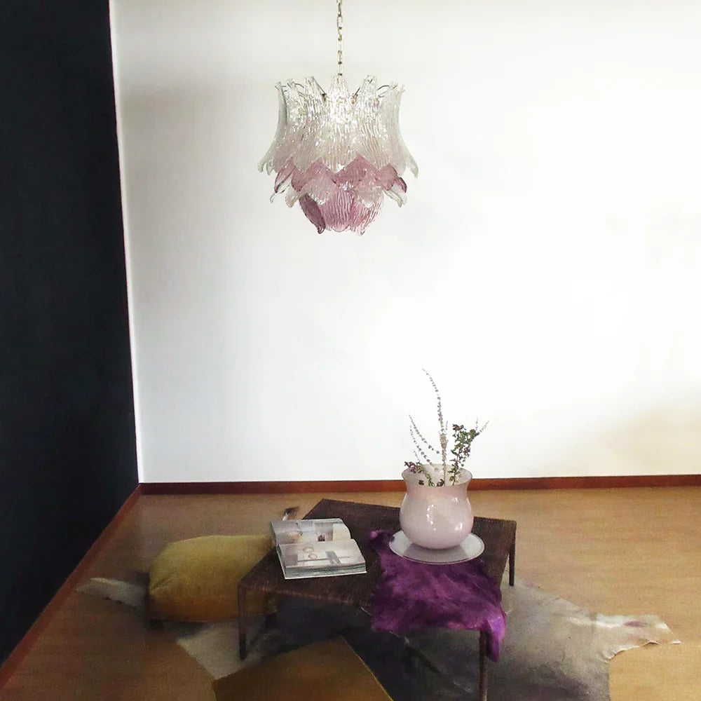 Vintage Murano Transparent Amethyst Glass Chandelier detail view