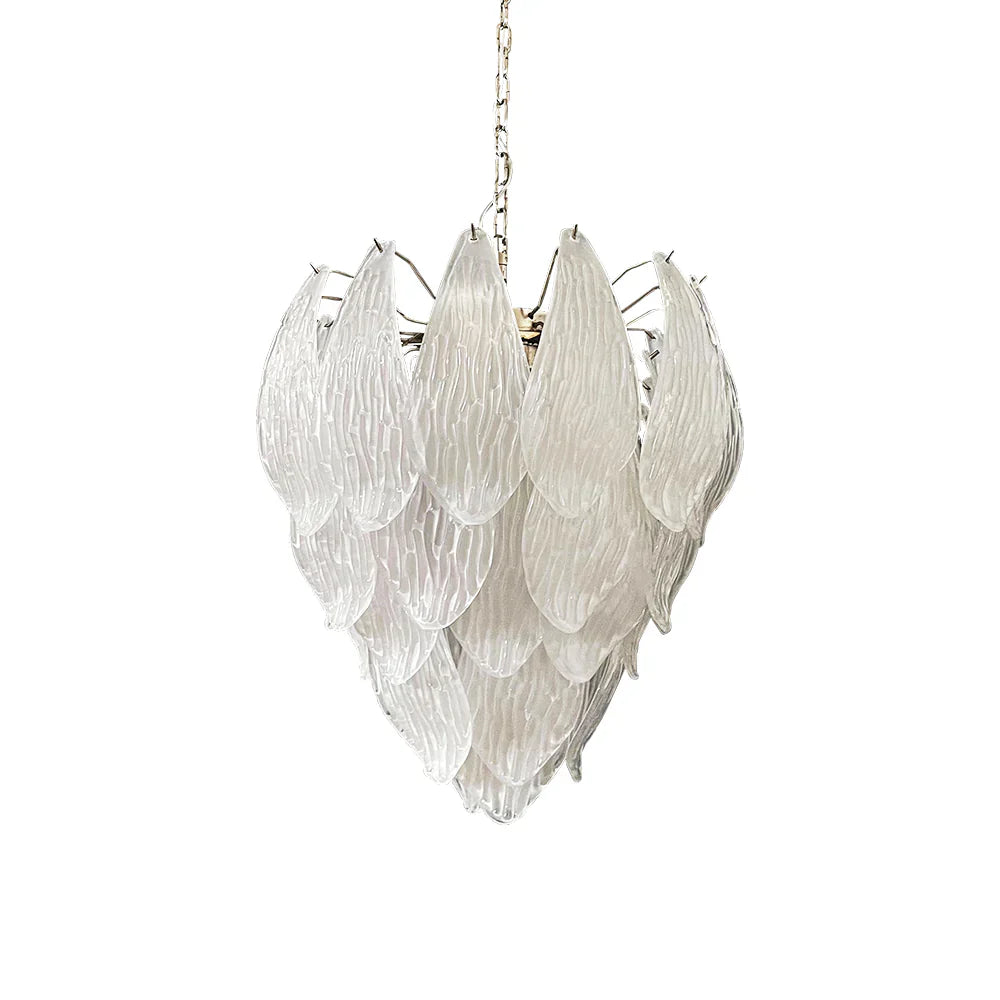 Murano Frosted Carved Glass Leaves Chandelier by Bling Lighting Studio
