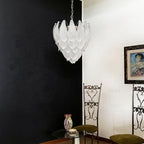 Murano Frosted Carved Glass Leaves Chandelier detail view