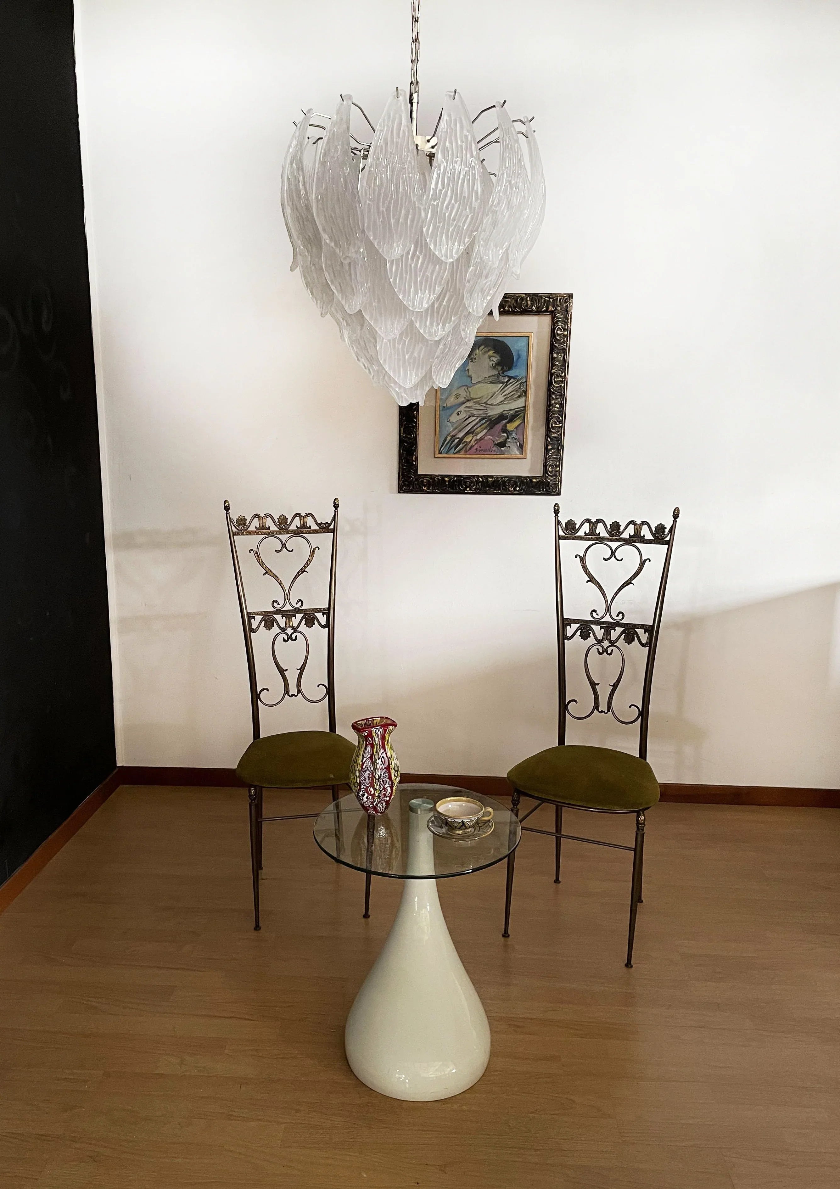 Murano Frosted Carved Glass Leaves Chandelier product image