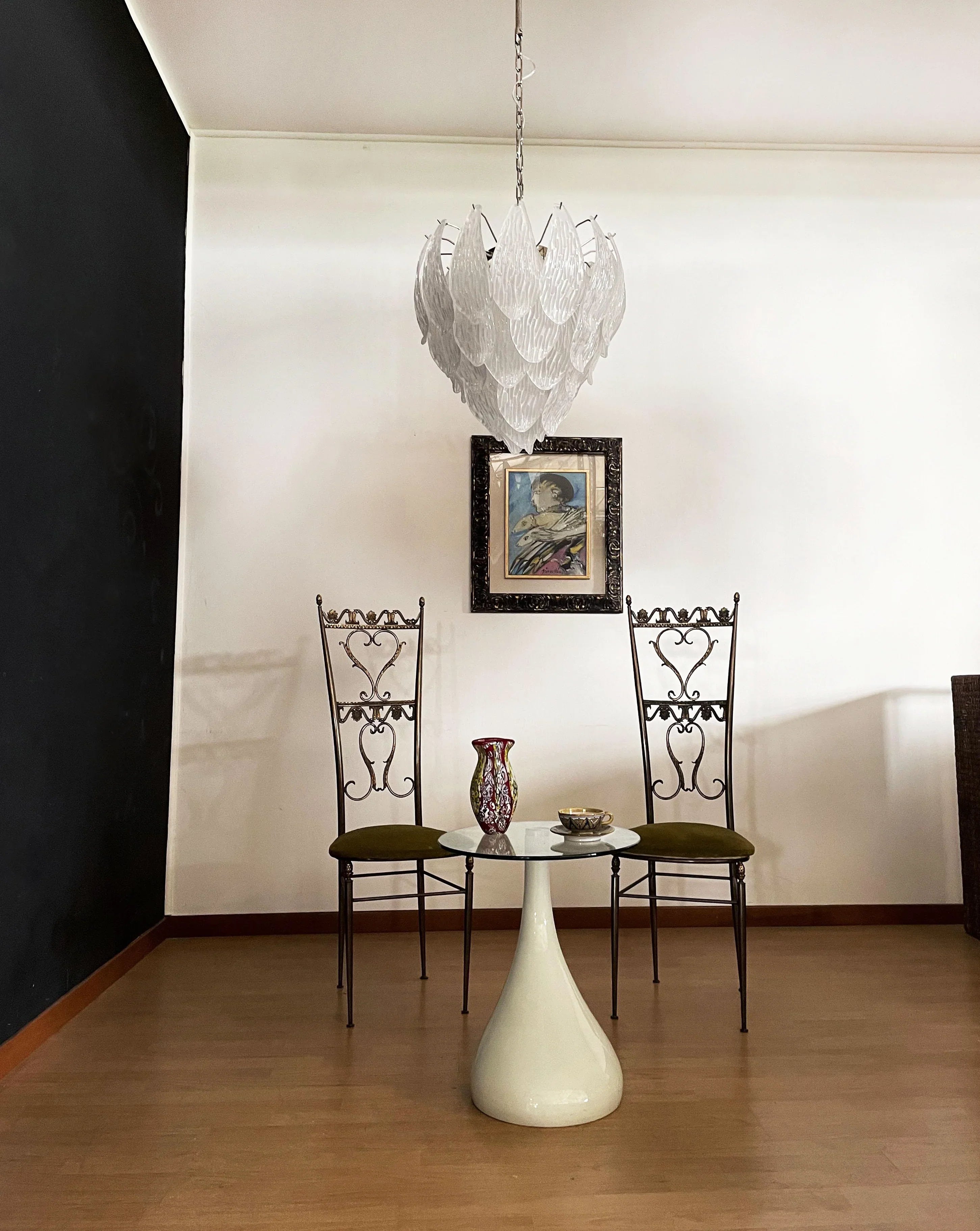 Murano Frosted Carved Glass Leaves Chandelier material and finish detail
