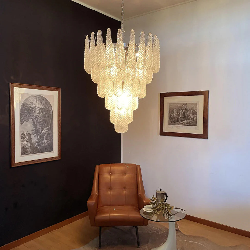 Vintage Transparent Murano Glass Petals Drop Chandelier material and finish detail