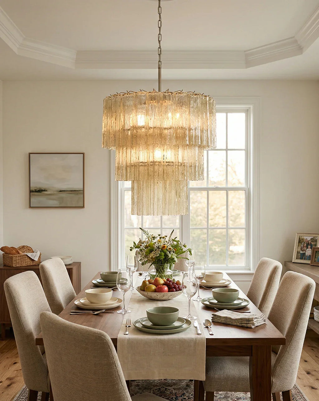Murano Honey Glass Tube Chandelier detail view