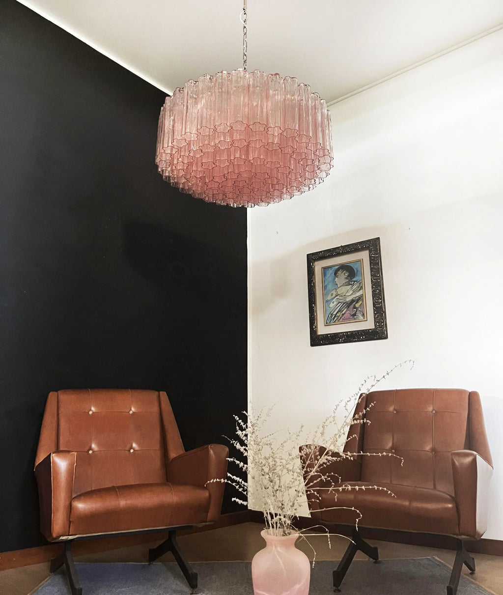 Murano Large Pink Glass Tube Chandelier product image