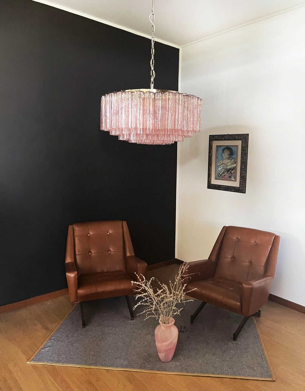 Murano Large Pink Glass Tube Chandelier additional product view