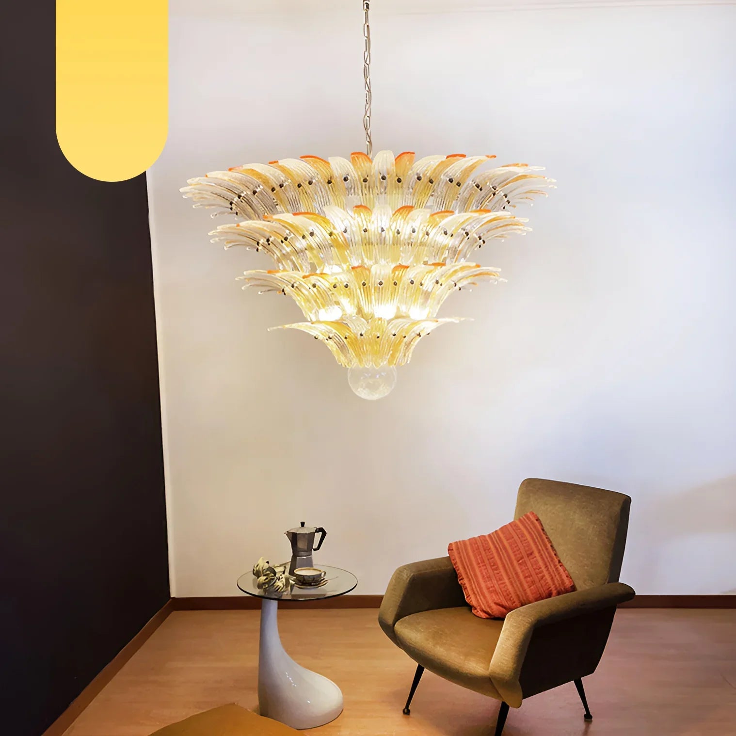 Murano Palmette Amber Trasparent Chandelier product image