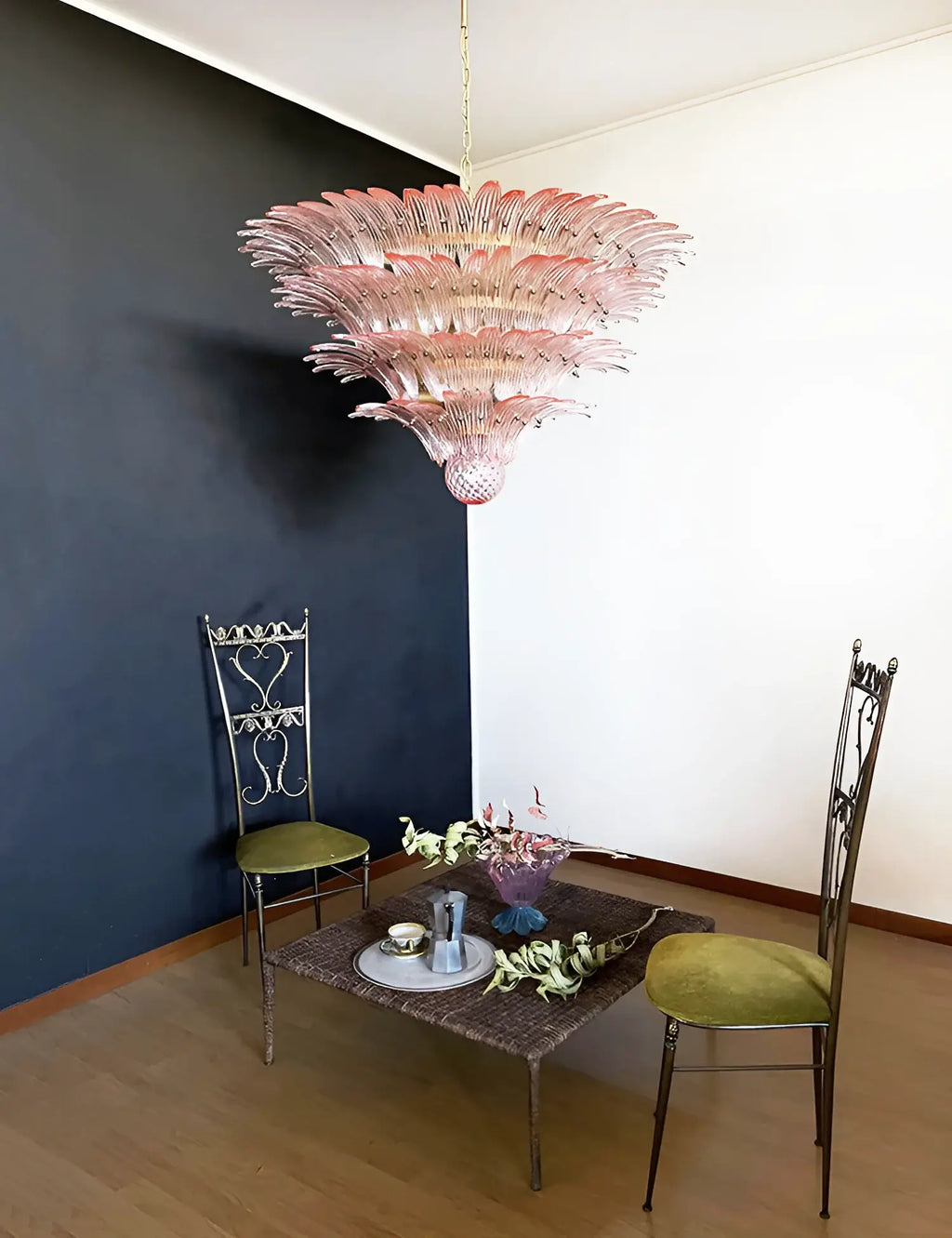 Murano Palmette Pink Chandelier material and finish detail