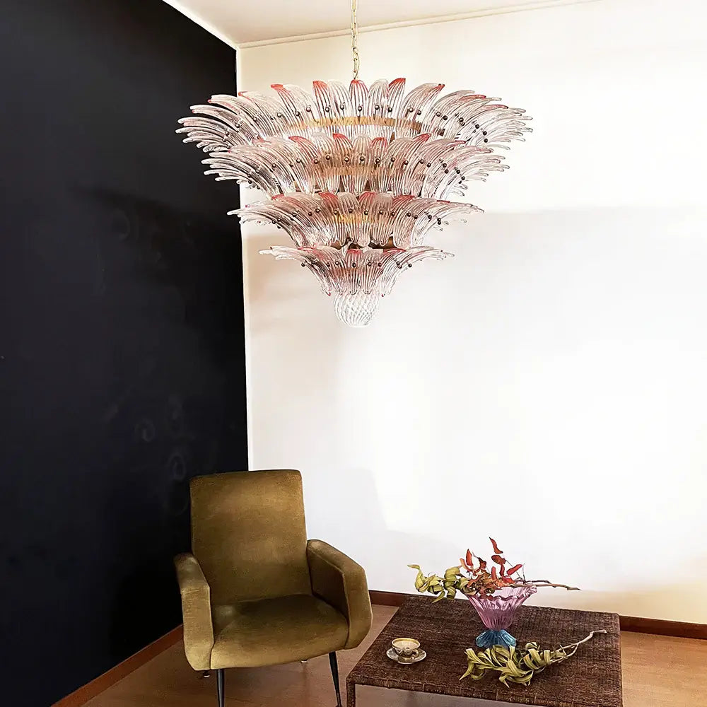 Murano Palmette Pink Trasparent Chandelier detail view