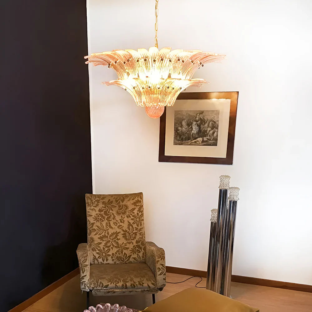 Murano Palmette Pink Chandelier detail view