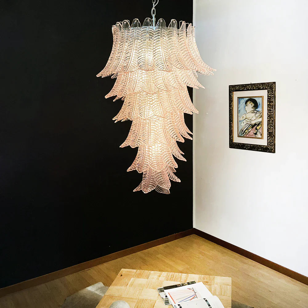 Murano Pink Felch Spiral Chandelier detail view