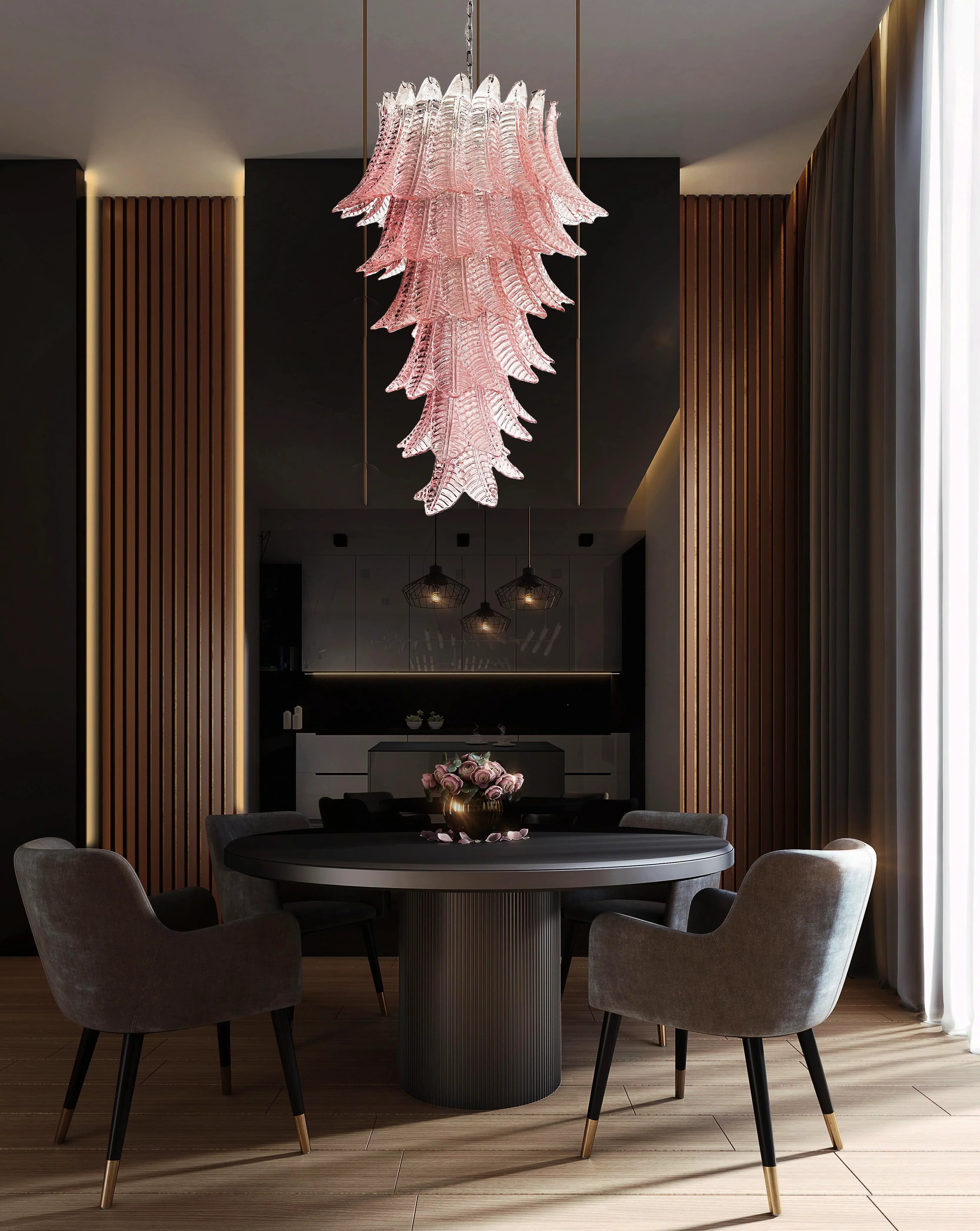Murano Pink Felch Spiral Chandelier product image