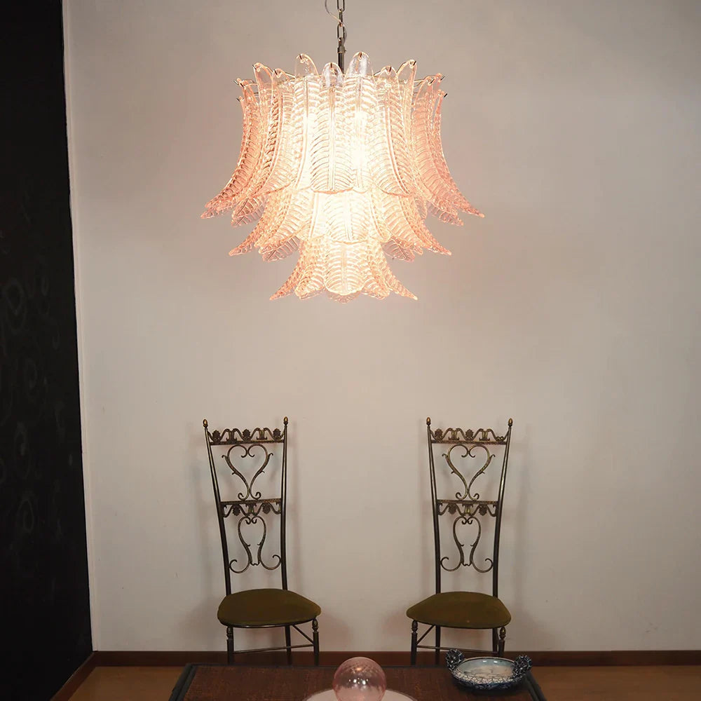 Murano Pink Ferns Glass Chandelier detail view