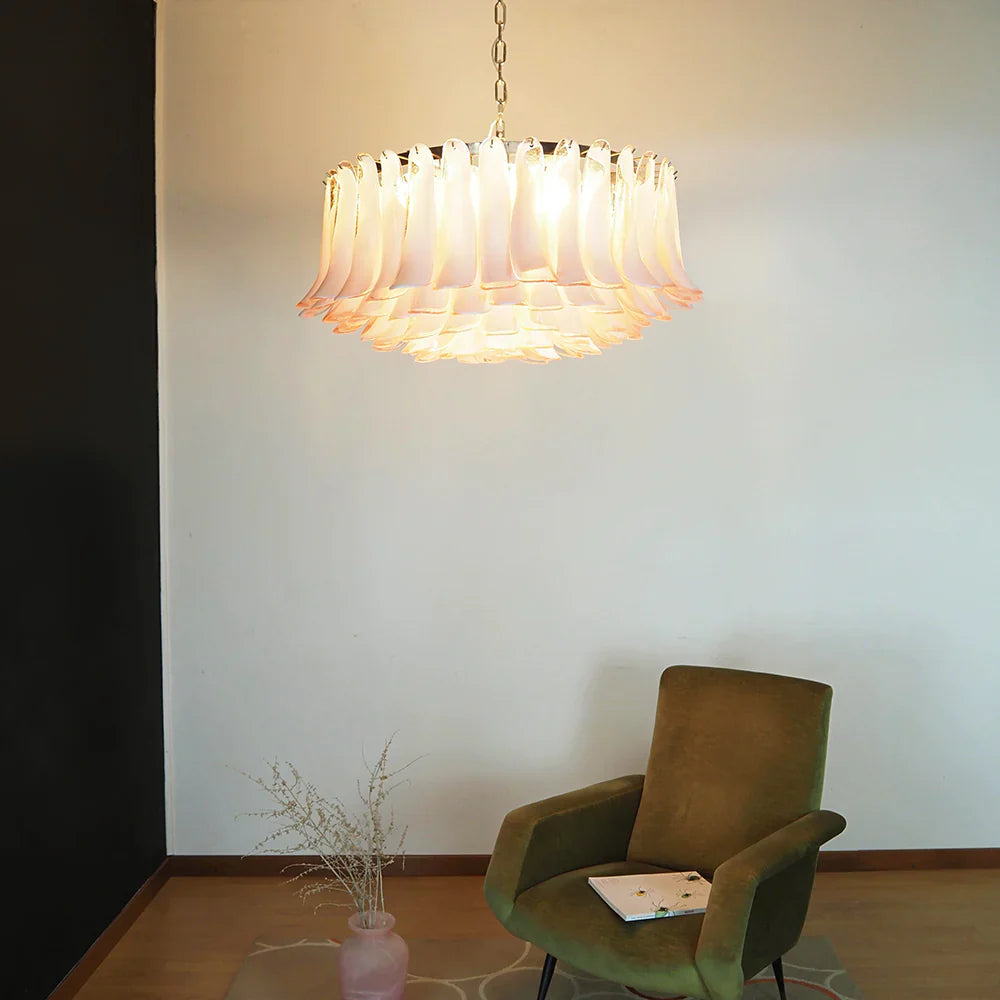 Murano Pink Glass Petal Chandelier detail view