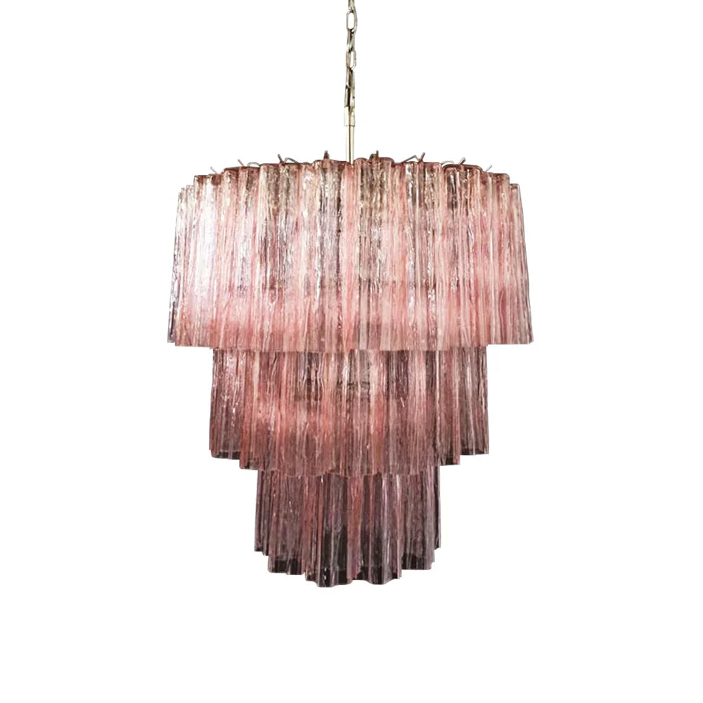 Murano Pink Glass Tube Chandelier by Bling Lighting Studio