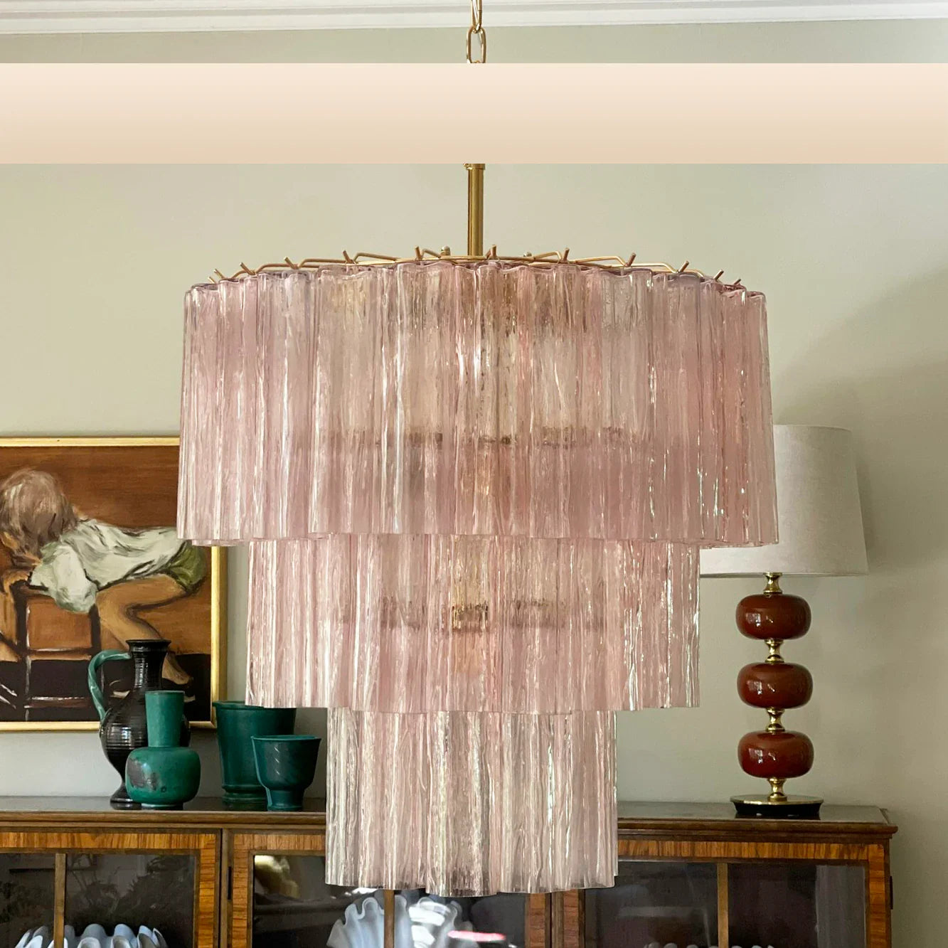 Murano Pink Glass Tube Chandelier product image